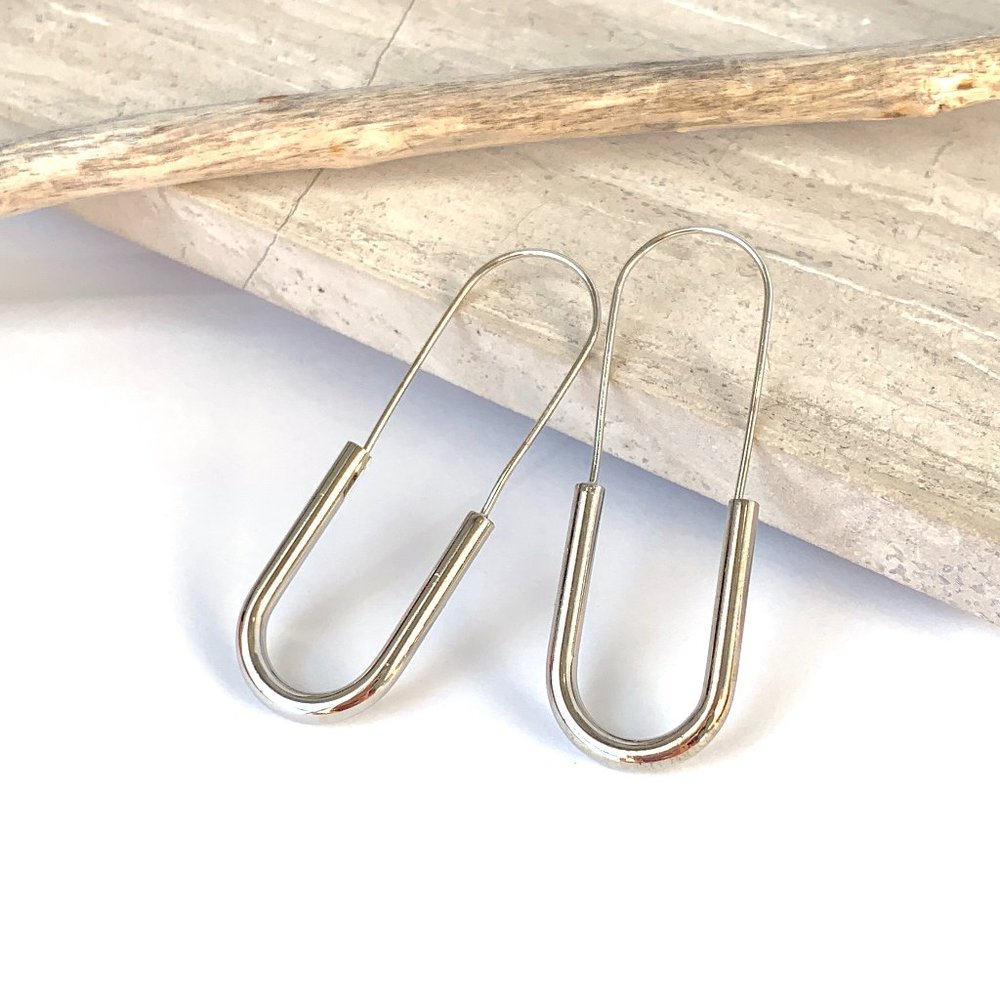 NEW ~ Anthropologie Paperclip Silver Hoop Earrings